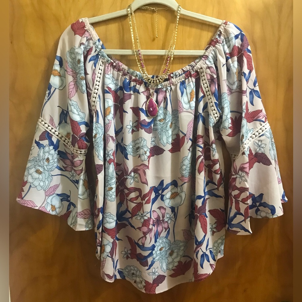 Harve’ Benard L Peasant Blouse Floral Print